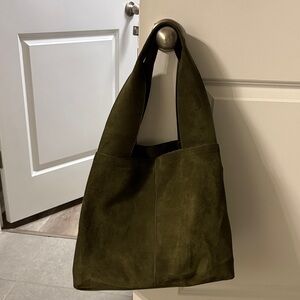 Suede Shoulder Tote Bag in Olive Green
